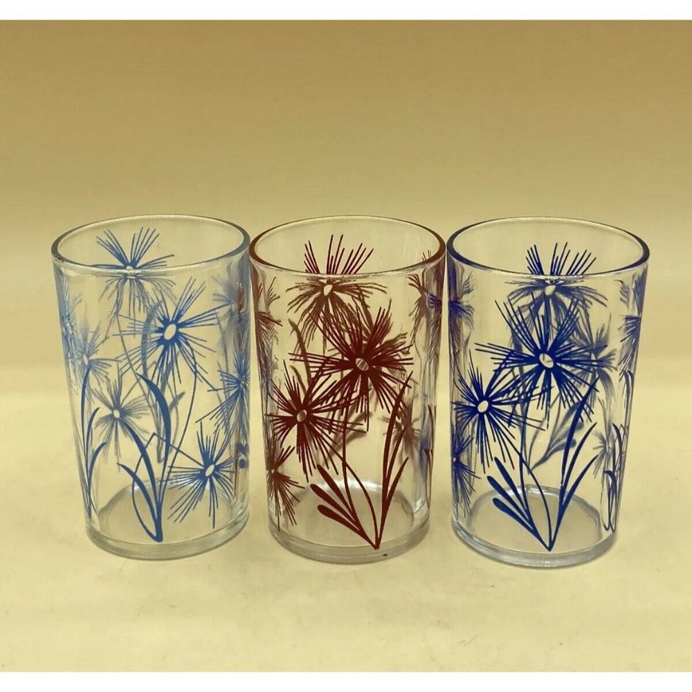 Vintage Swanky Swigs Light / Dark Blue & Red Cornflower Kraft Foods Juice Glass